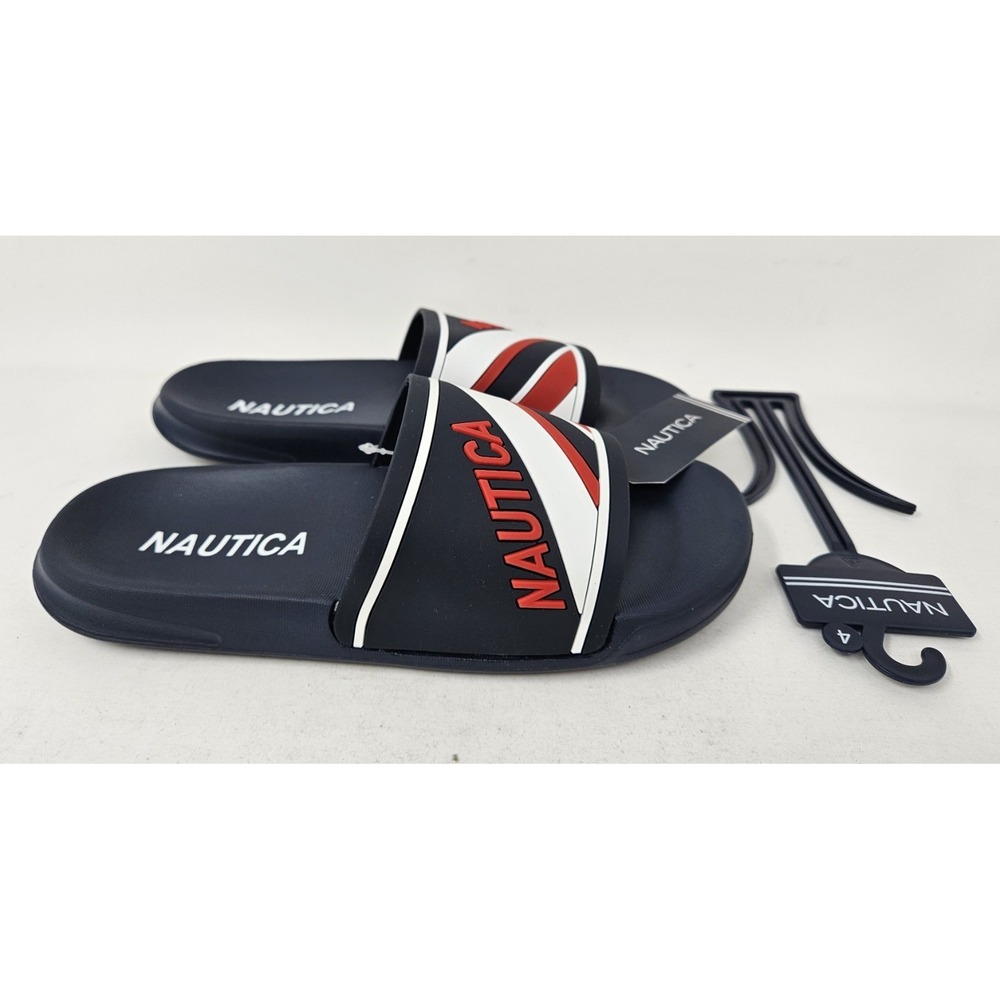 Nautica Boy's "Hani Youth" Red/White/Blue Slides, Size 4 Youth, NWT!